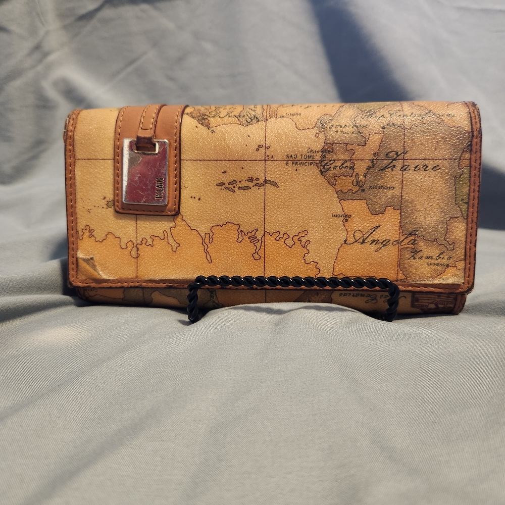 Alviero Martini Tan Map Design Wallet